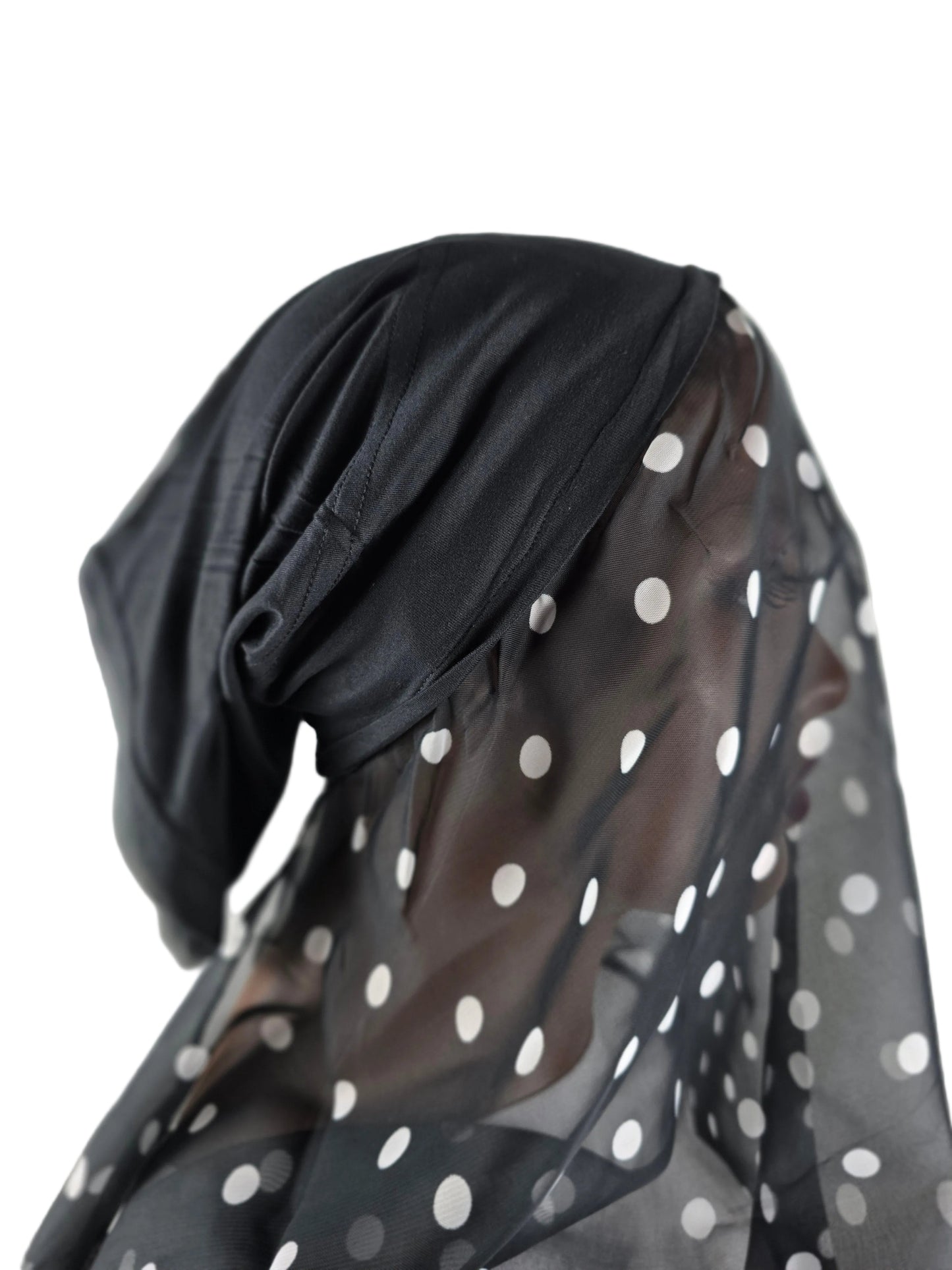 Mini voile - ABBY- mini hijab avec bonnet intégré + chouchou - Motifs pois divers coloris