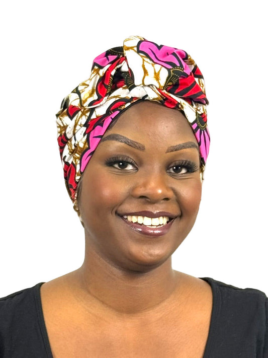 Turban Femme - BETTY - à tige malléable - Imprimés Wax fleurs de mariage