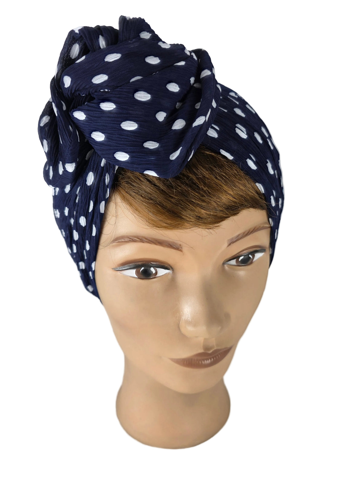 Turban - BETTY - à tige flexible - Série Mousseline crinkle à pois