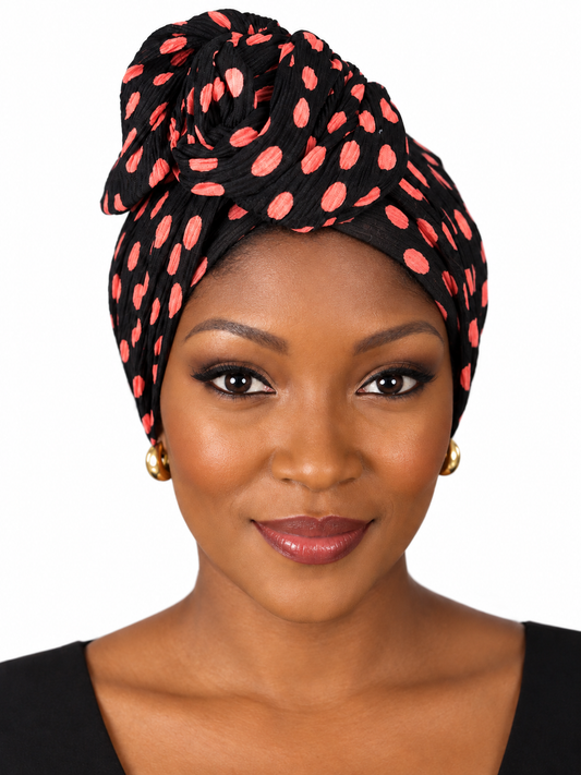 Turban - BETTY - à tige flexible - Série Mousseline crinkle à pois