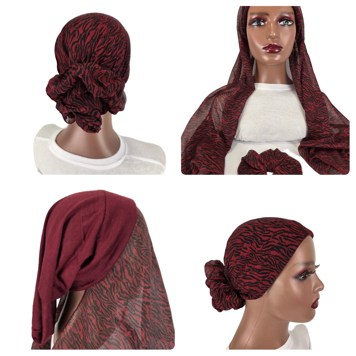 Mini voile - ABBY- mini hijab avec bonnet intégré + chouchou divers motifs