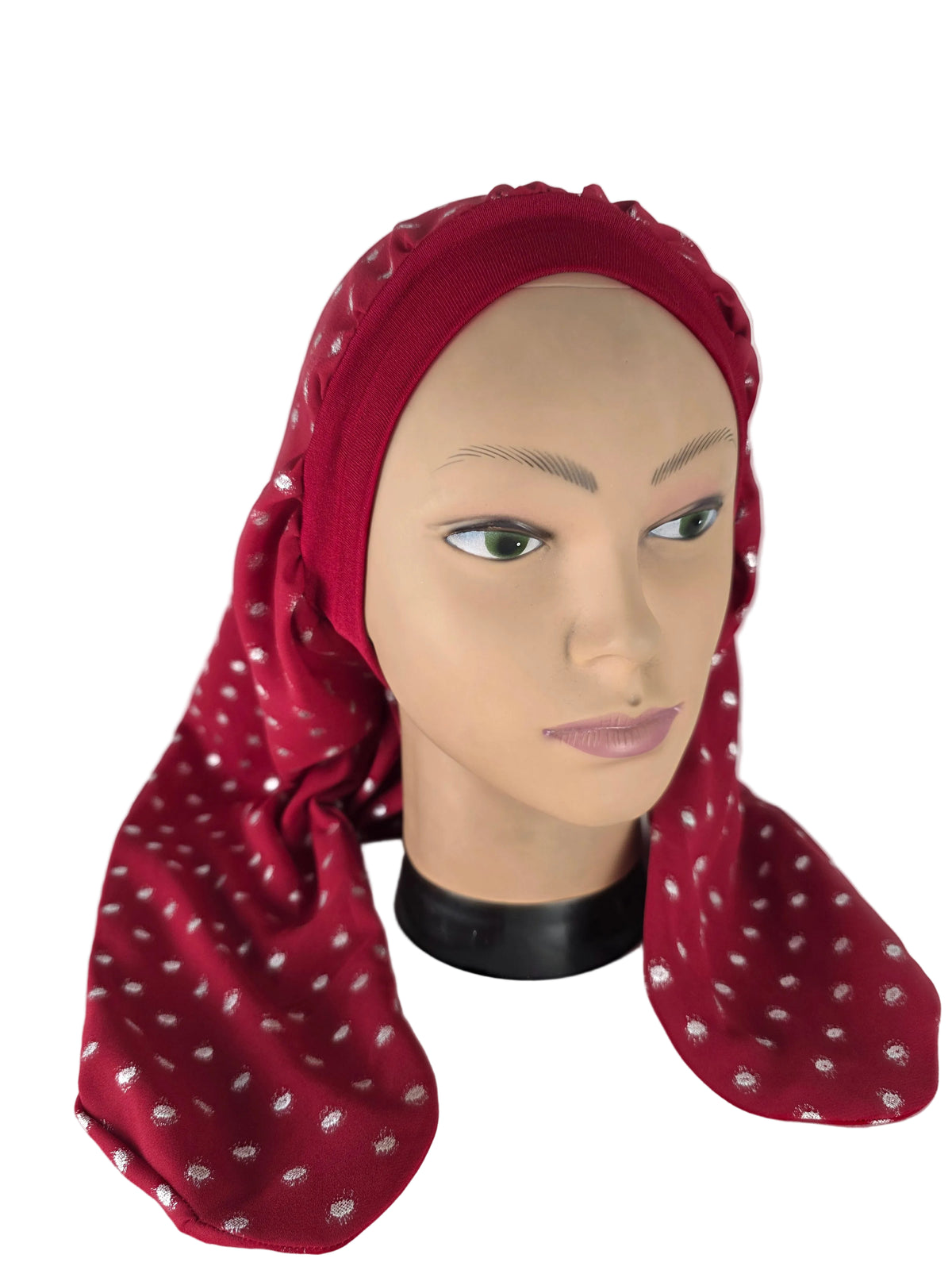 Turban - BETTY - à tige flexible - Série crêpe à pois pailletés argentés