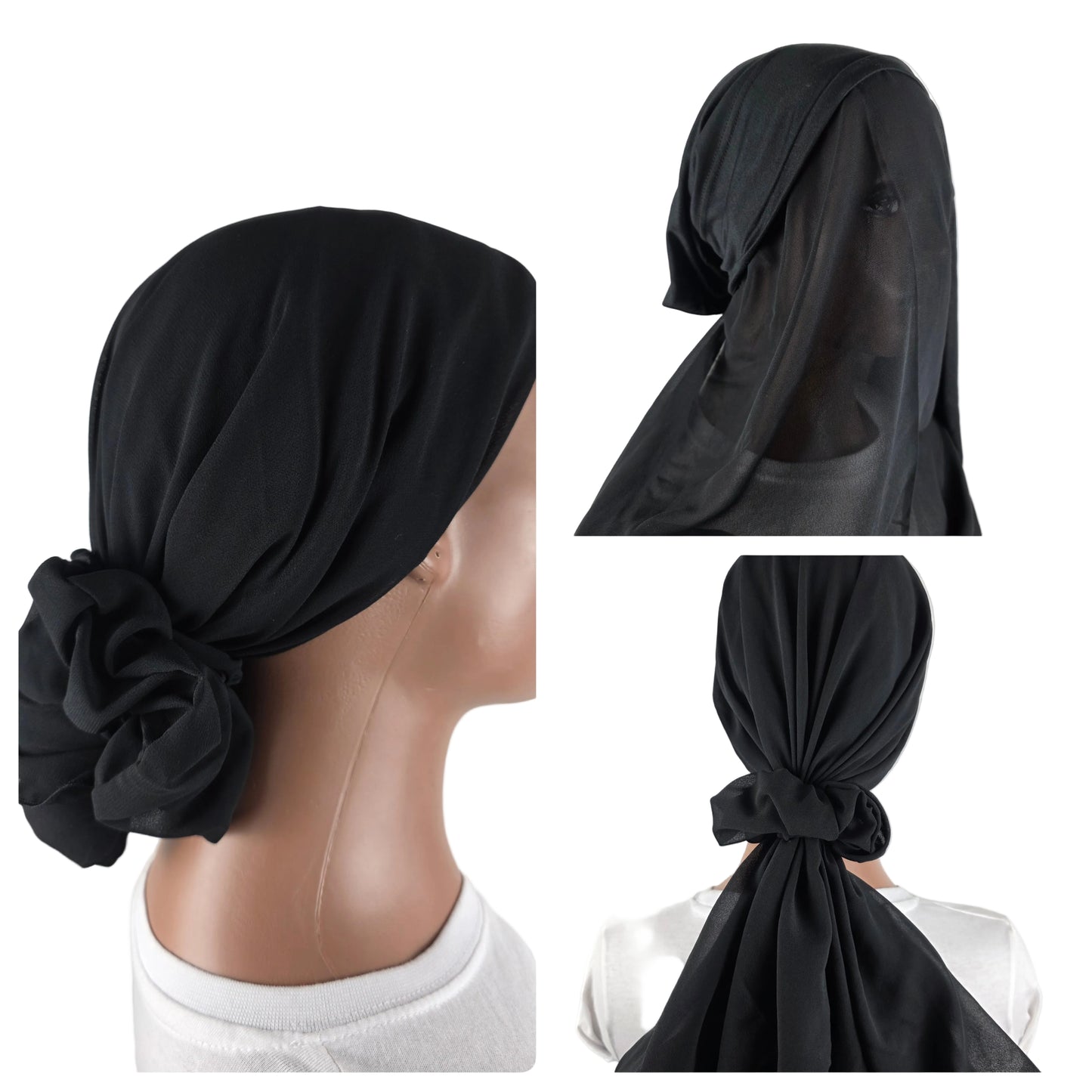 Mini voile - ABBY- mini hijab avec bonnet intégré + chouchou - diverses couleurs unies