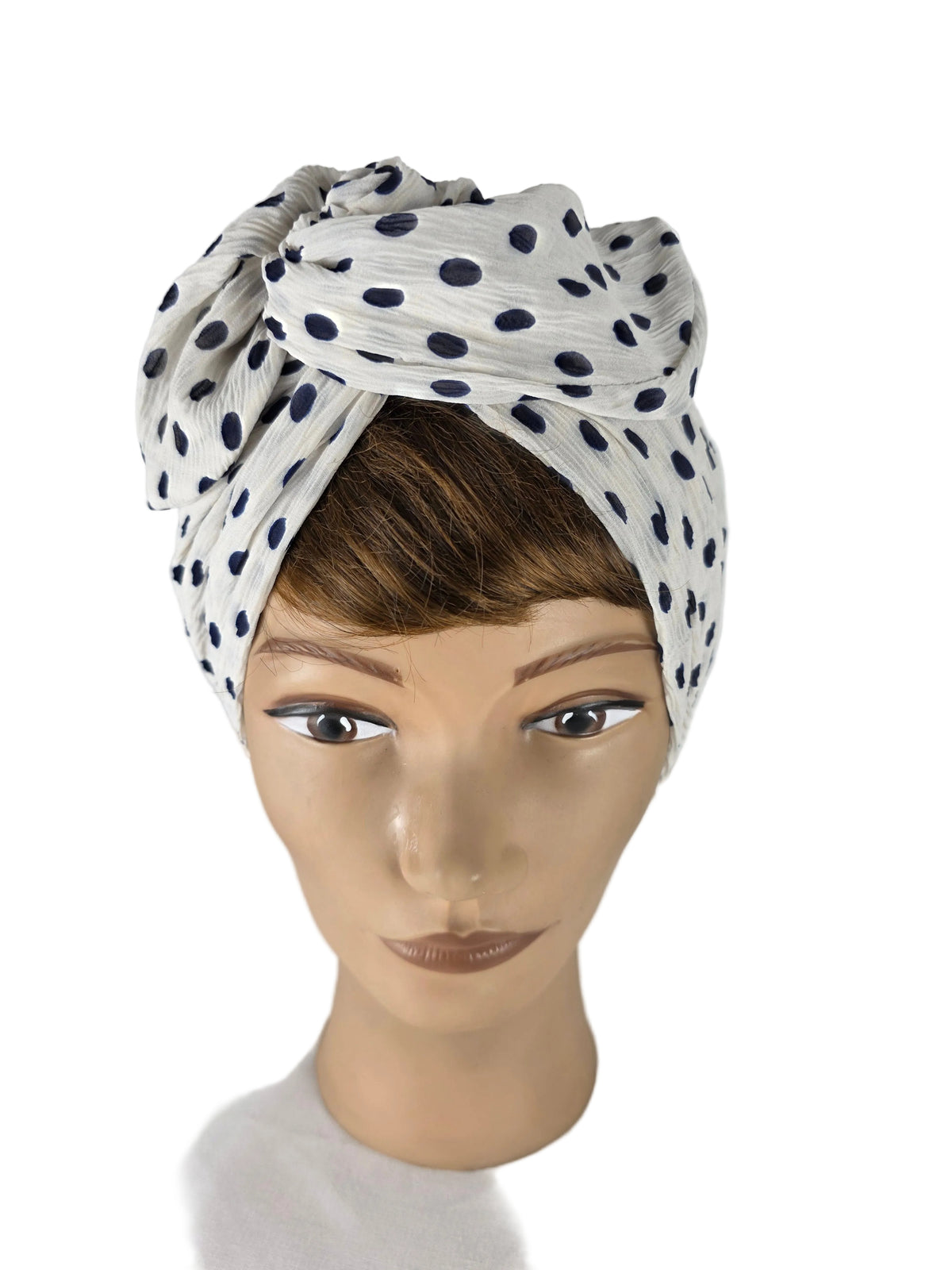 Turban - BETTY - à tige flexible - Série Mousseline crinkle à pois