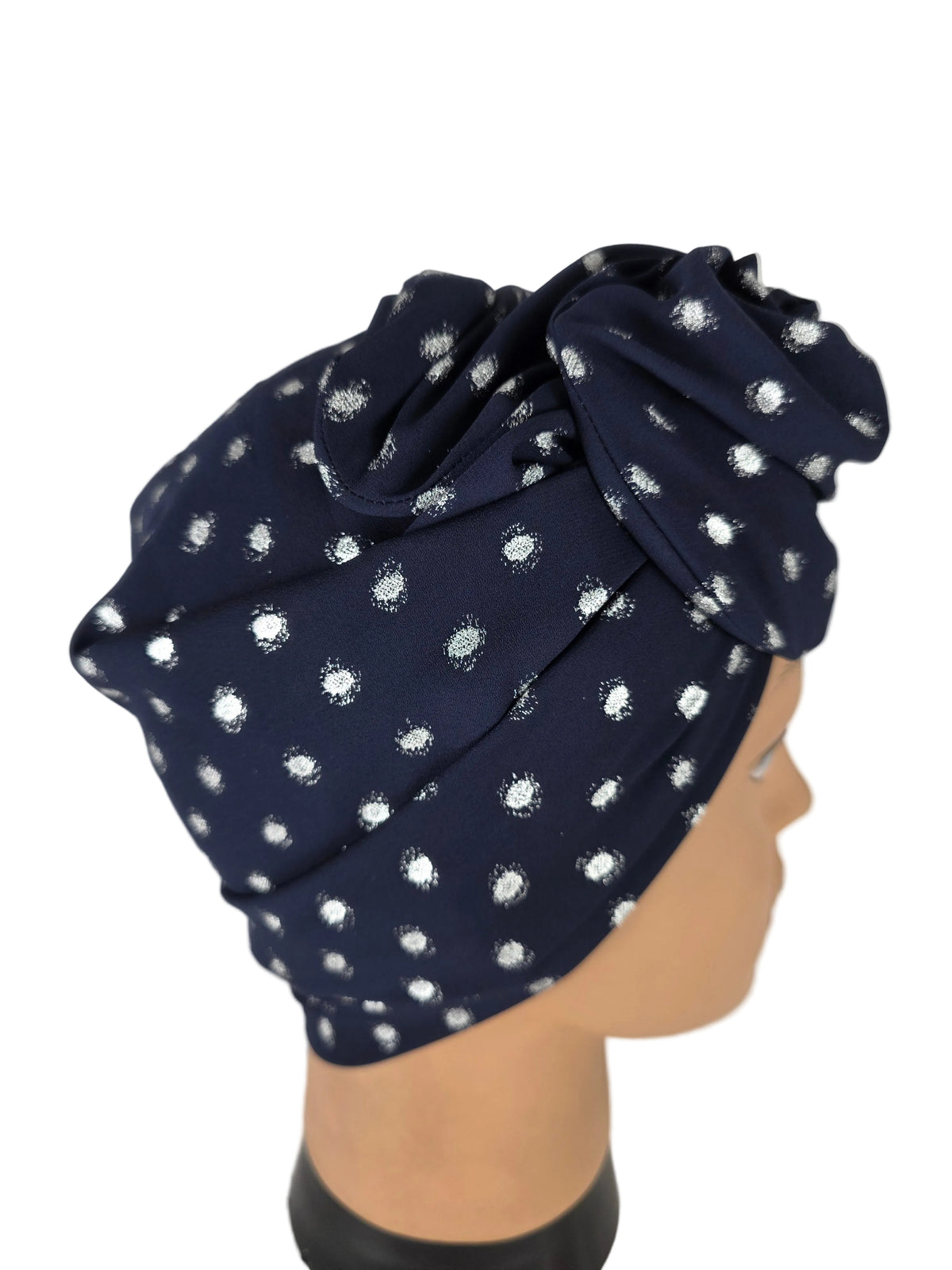 Turban - BETTY - à tige flexible - Série crêpe à pois pailletés argentés