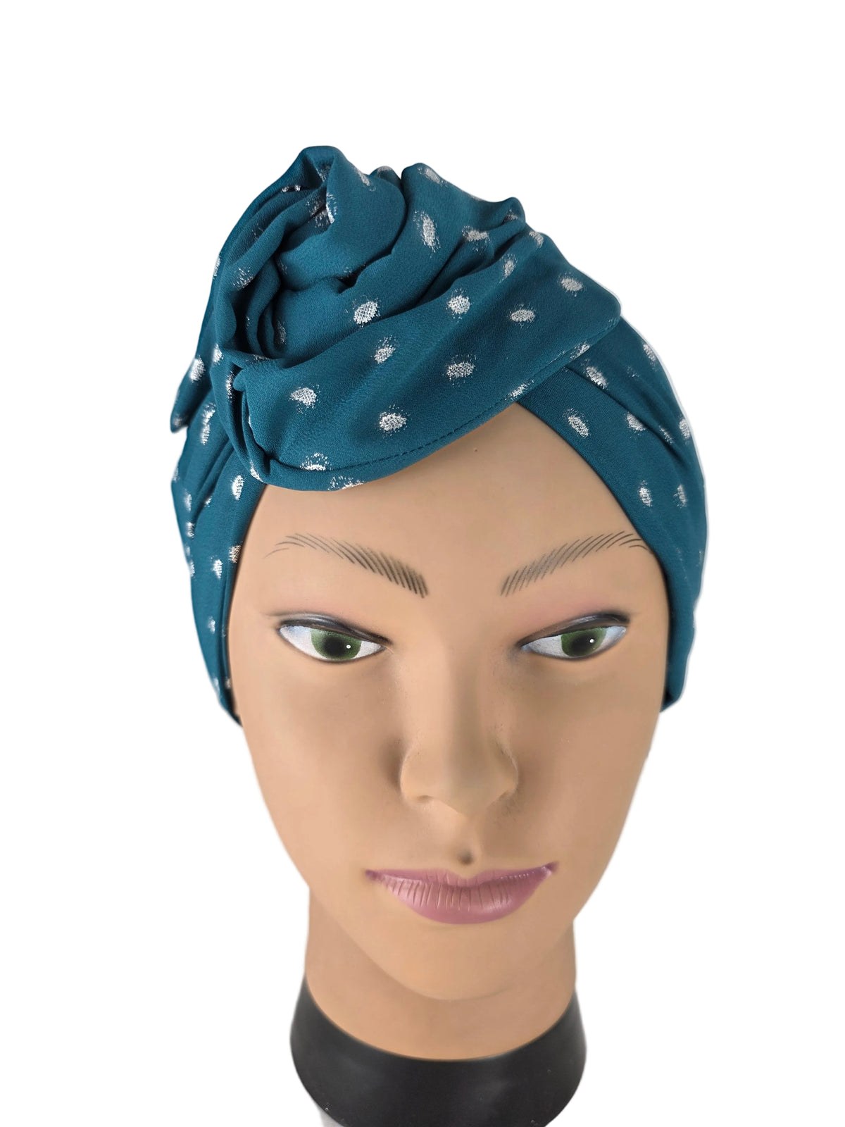 Turban - BETTY - à tige flexible - Série crêpe à pois pailletés argentés
