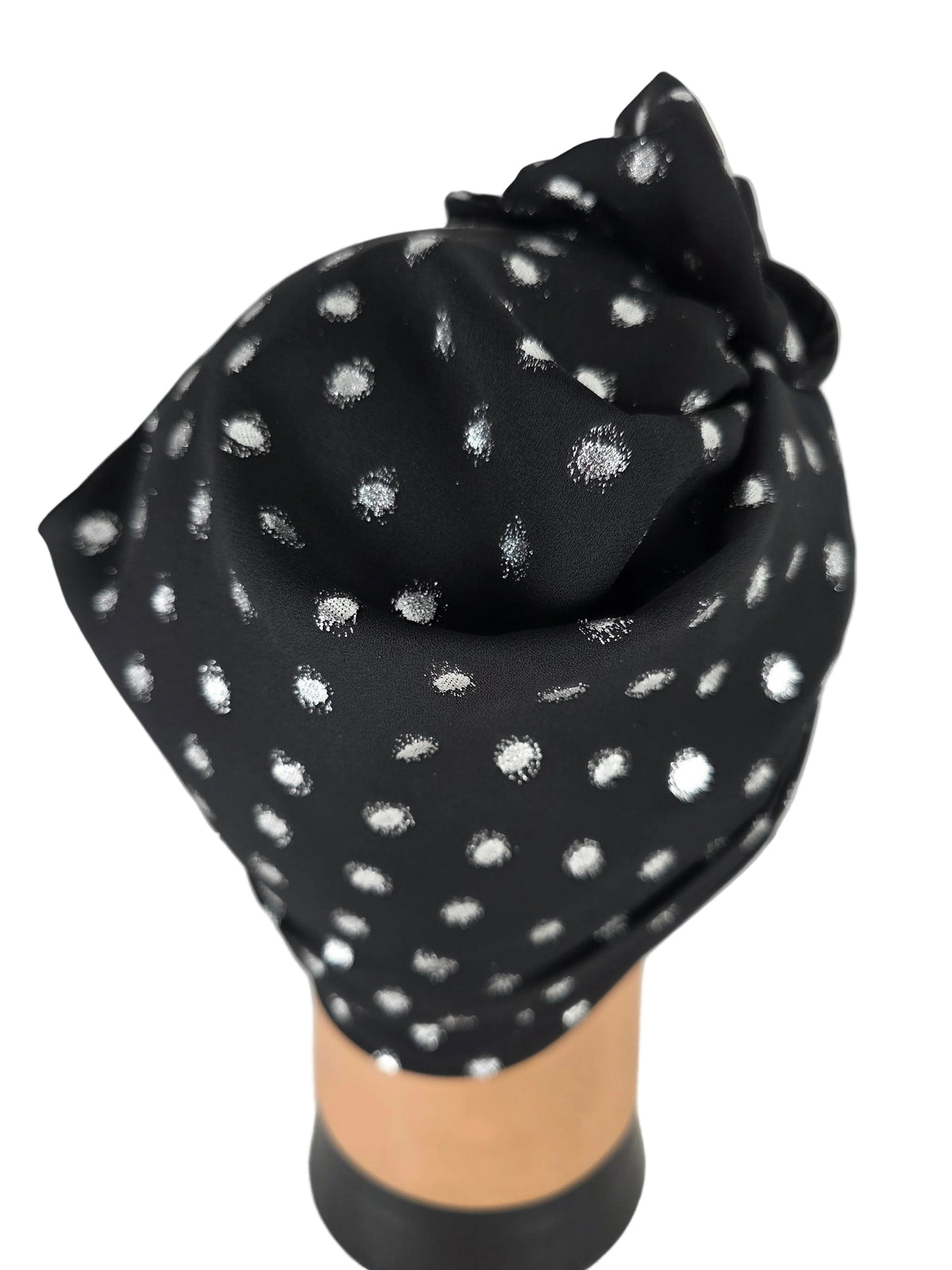 Turban - BETTY - à tige flexible - Série crêpe à pois pailletés argentés