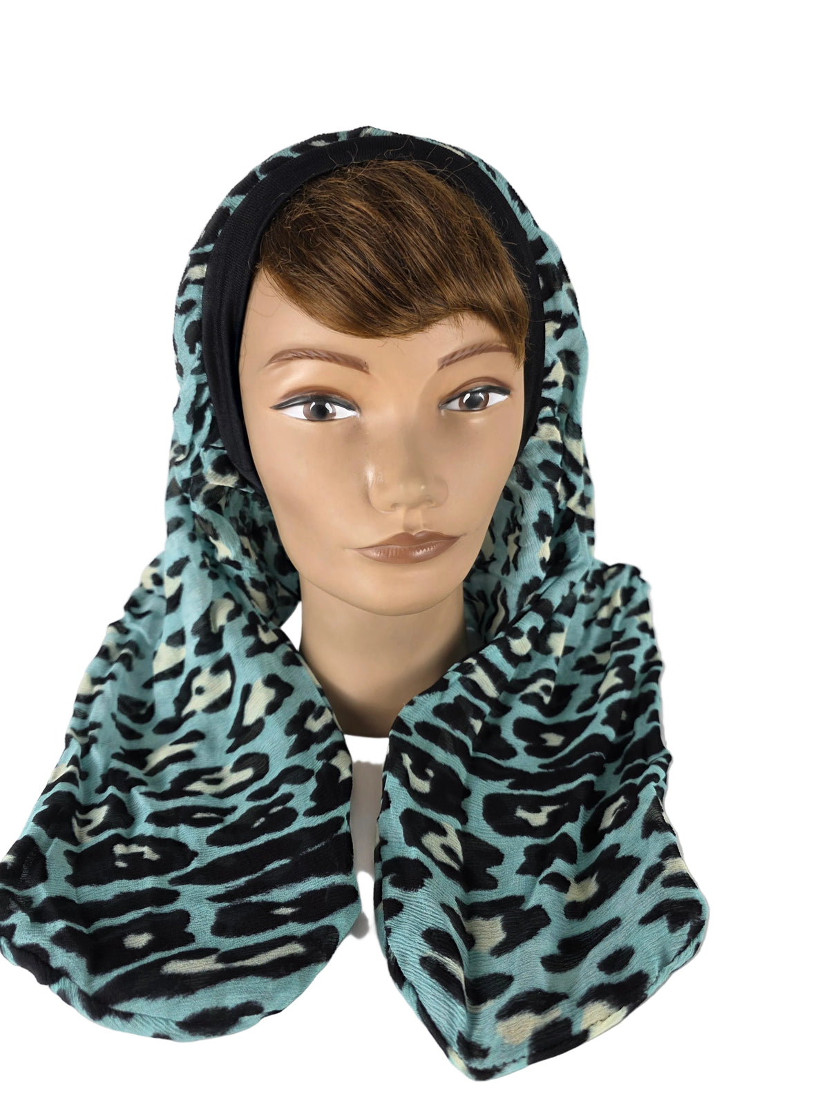 Turban - BETTY - à tige flexible - Mousseline crinkle motif léopard