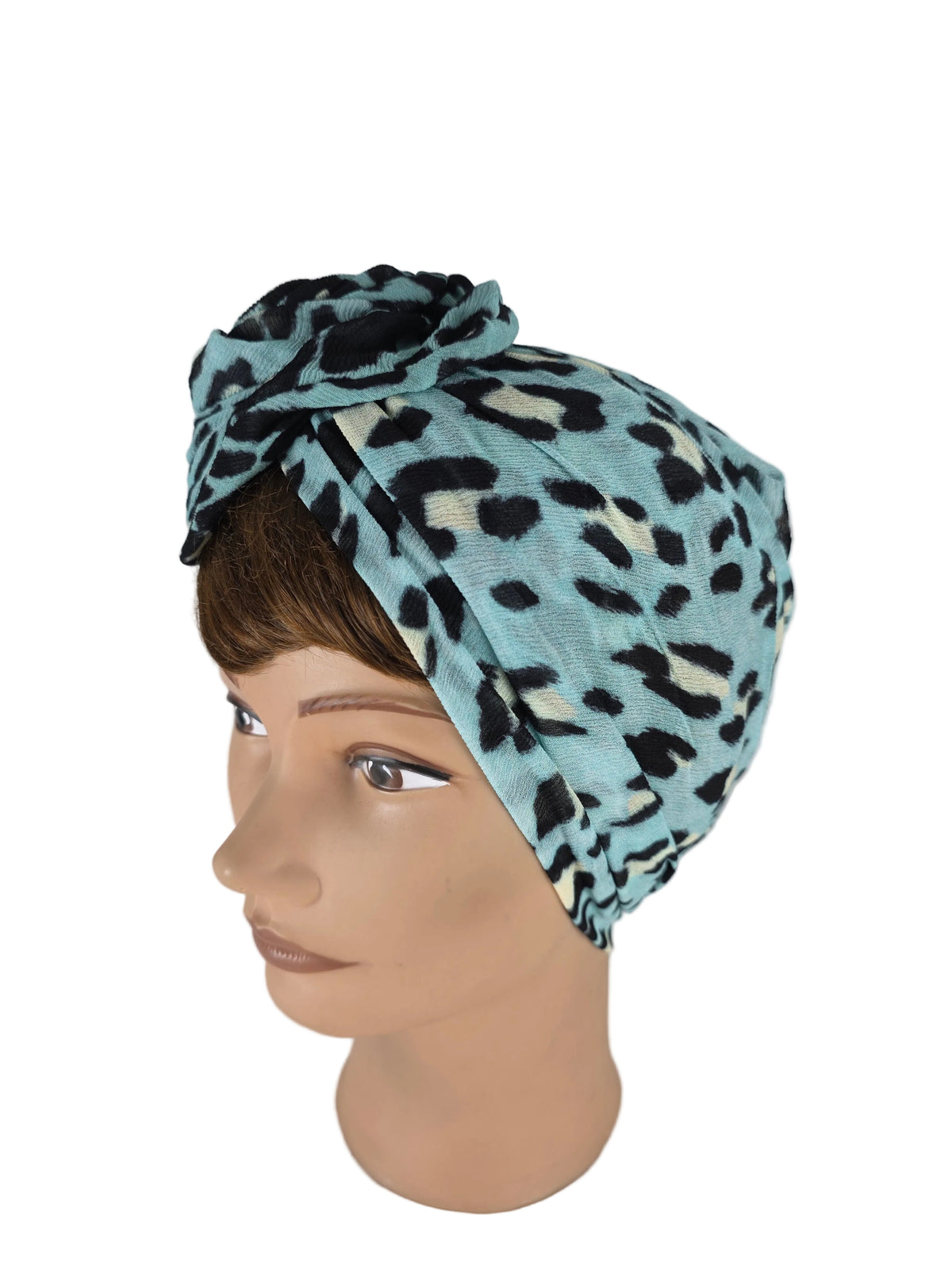Turban - BETTY - à tige flexible - Mousseline crinkle motif léopard