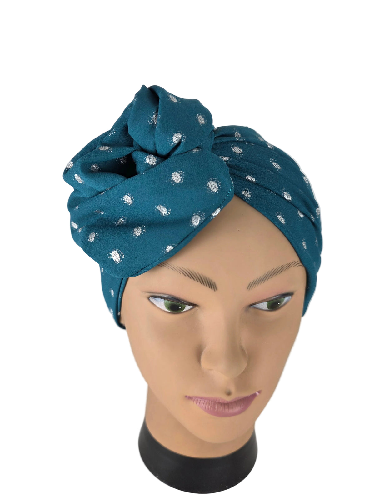 Turban - BETTY - à tige flexible - Série crêpe à pois pailletés argentés