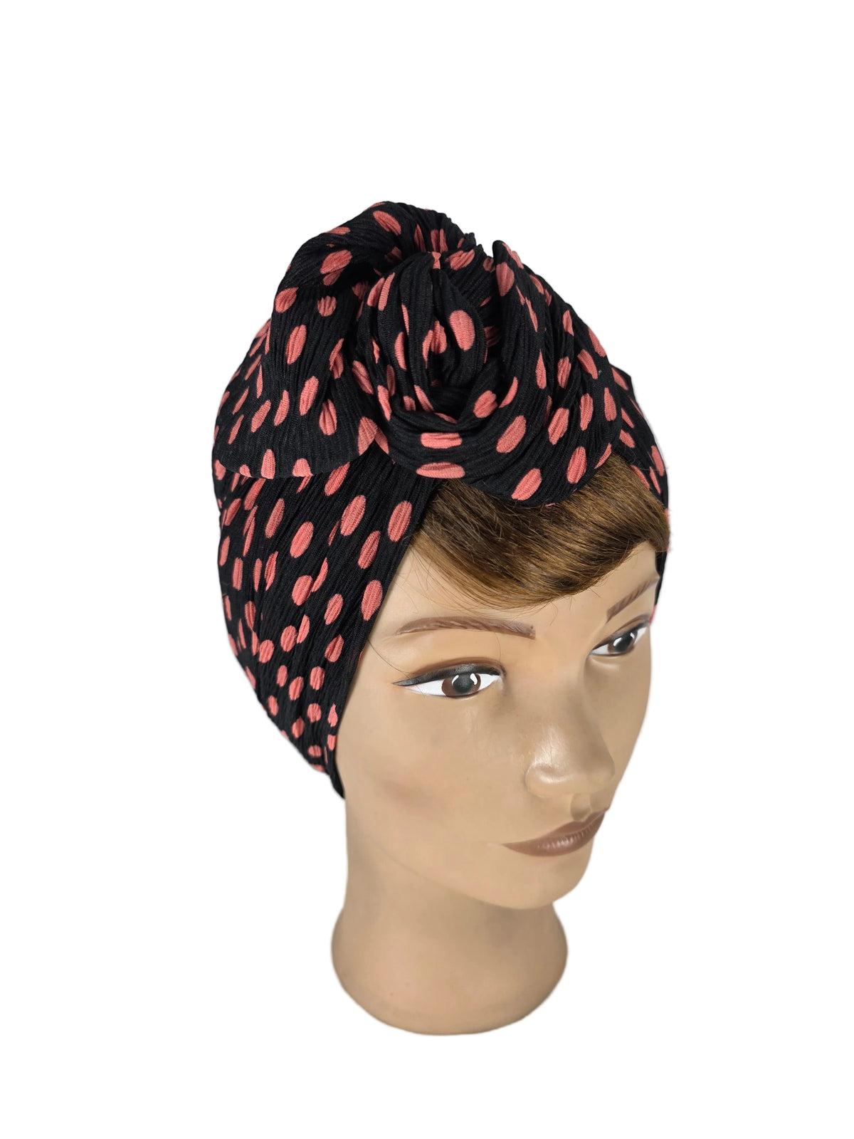 Turban - BETTY - à tige flexible - Série Mousseline crinkle à pois