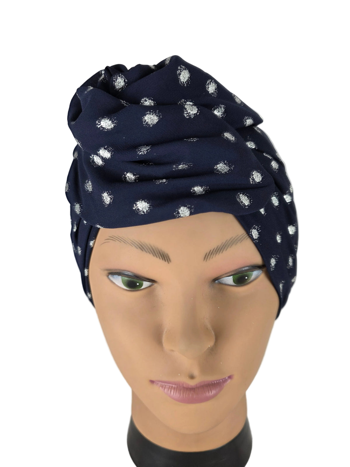 Turban - BETTY - à tige flexible - Série crêpe à pois pailletés argentés