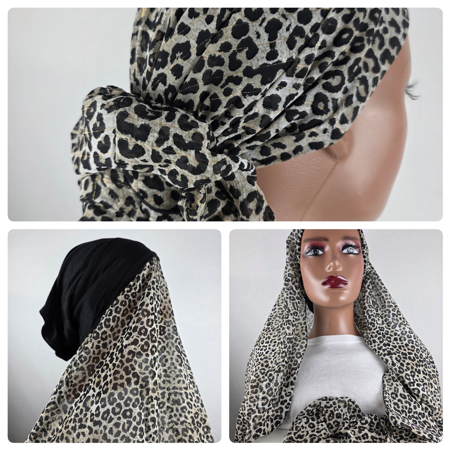 Mini voile - ABBY- mini hijab avec bonnet intégré + chouchou divers motifs