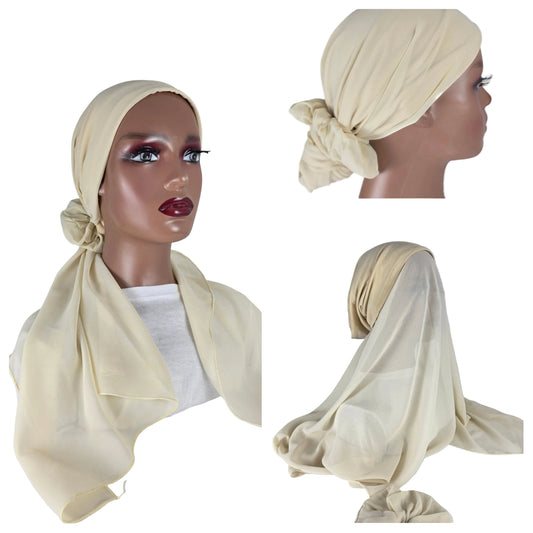 Mini voile - ABBY- mini hijab avec bonnet intégré + chouchou - couleurs unies