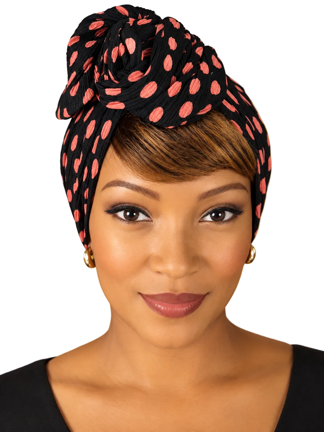 Turban - BETTY - à tige flexible - Série Mousseline crinkle à pois