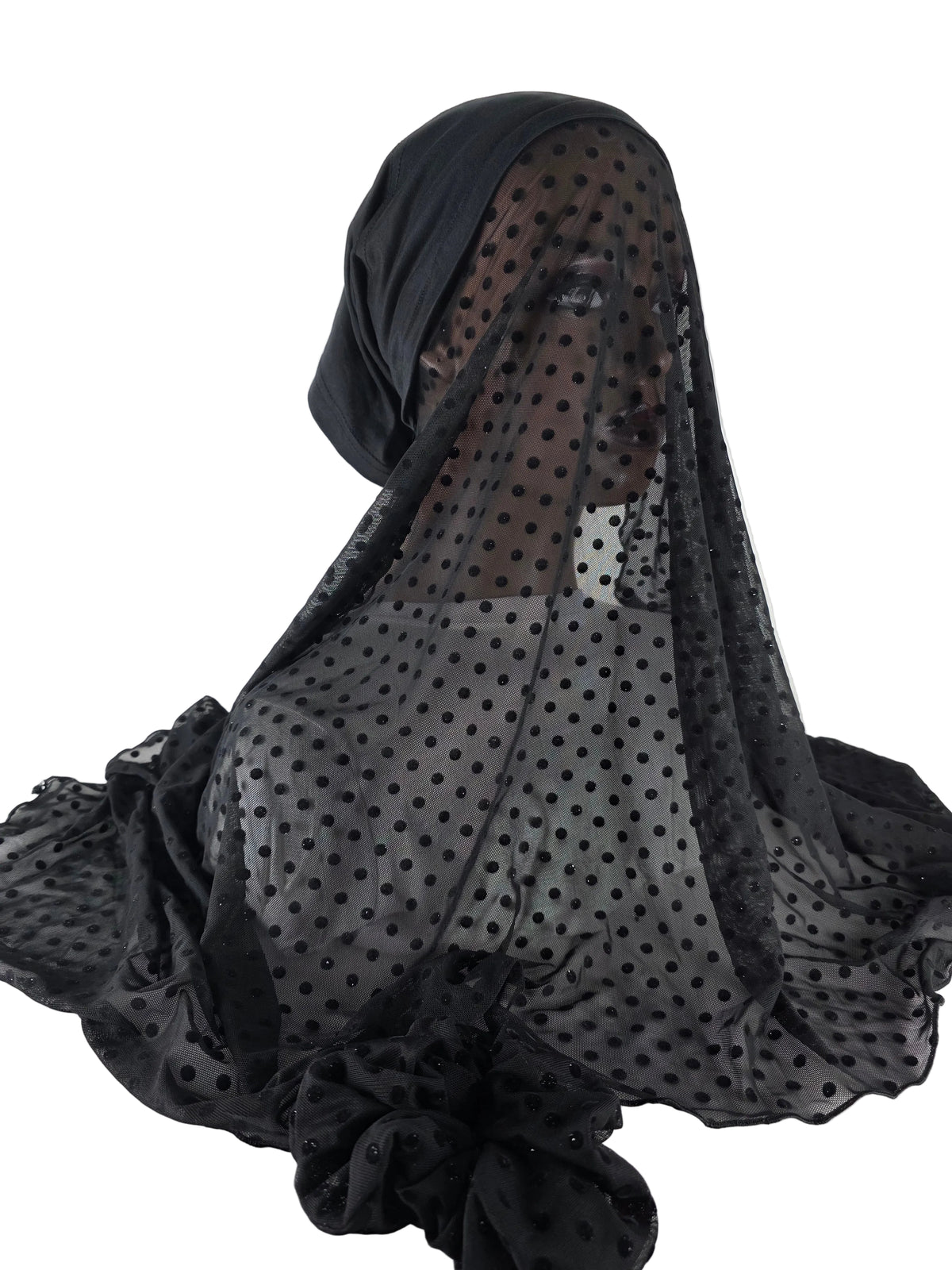 Mini voile - ABBY - Voile en mousseline avec bonnet intégré + chouchou - Motifs pois - divers coloris