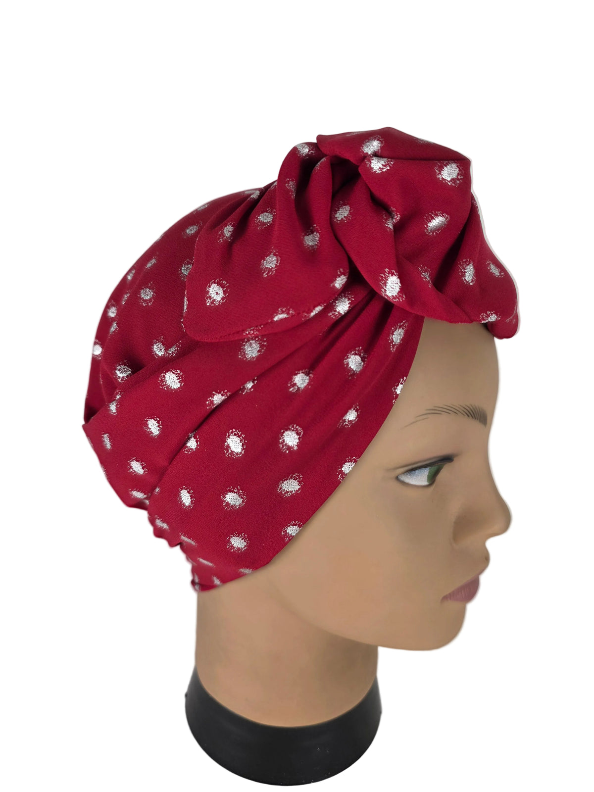 Turban - BETTY - à tige flexible - Série crêpe à pois pailletés argentés