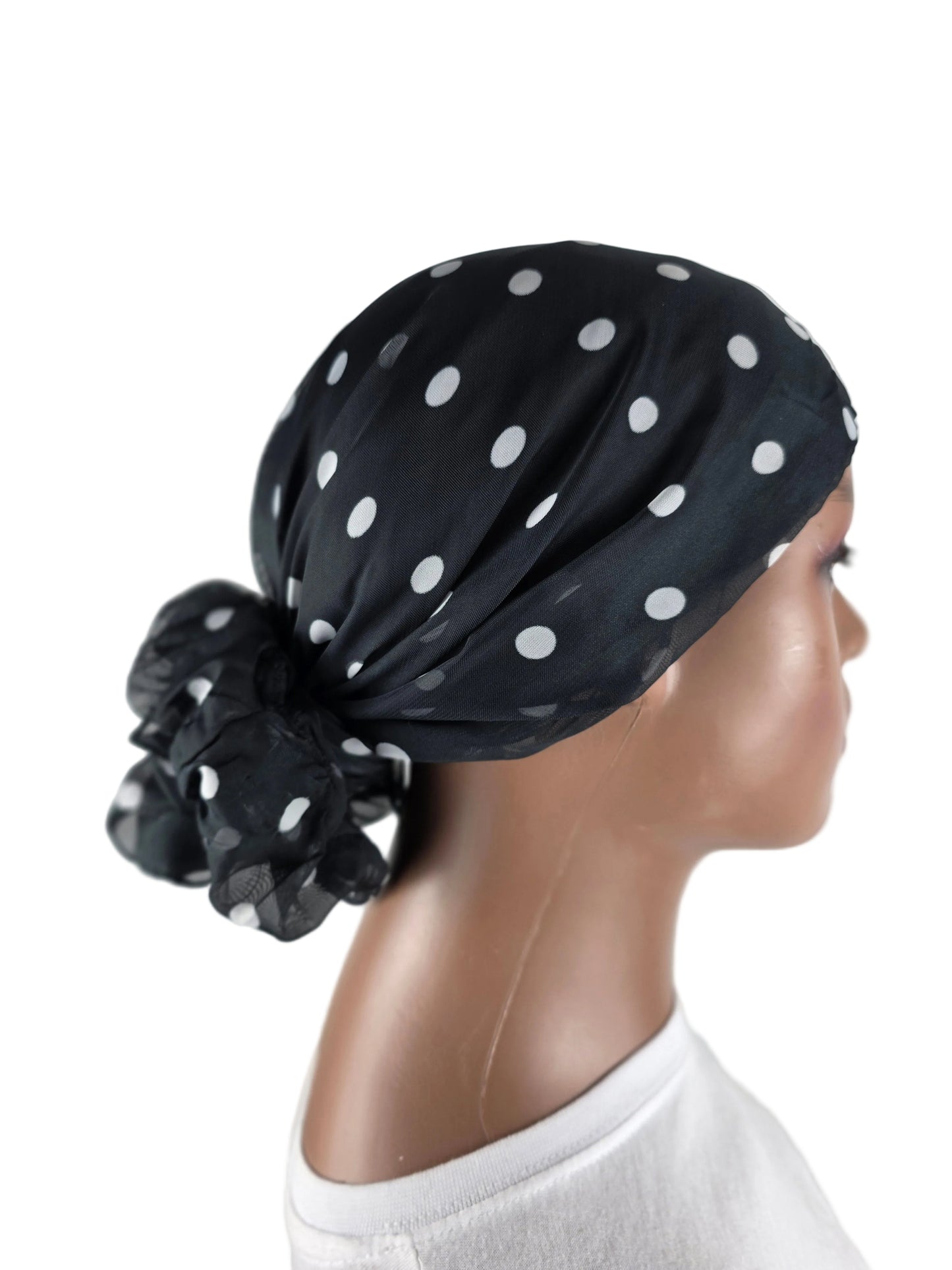 Mini voile - ABBY- mini hijab avec bonnet intégré + chouchou - Motifs pois divers coloris
