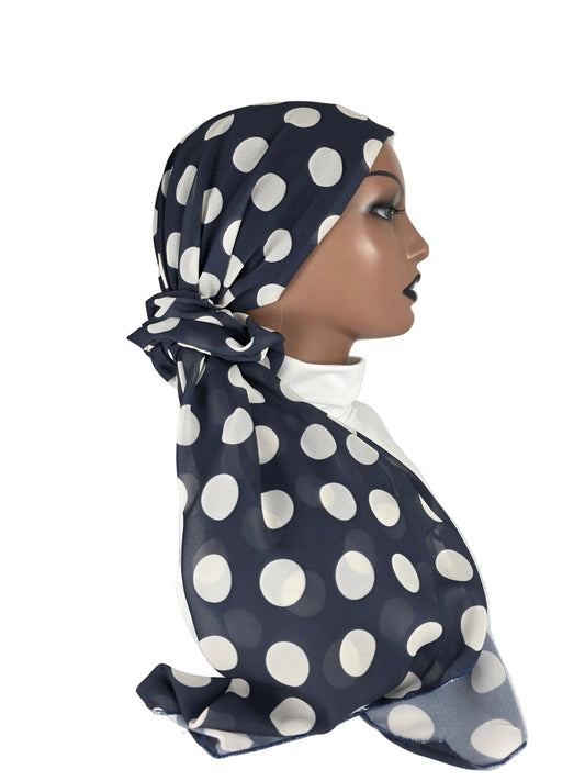 Mini voile - ABBY- mini hijab avec bonnet intégré + chouchou - Motifs pois