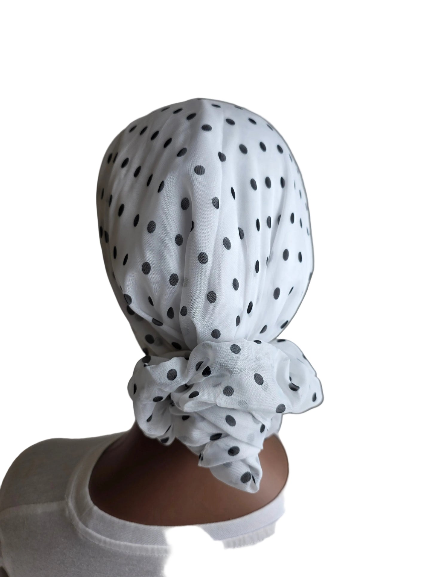 Mini voile - ABBY- mini hijab avec bonnet intégré + chouchou - Motifs pois divers coloris
