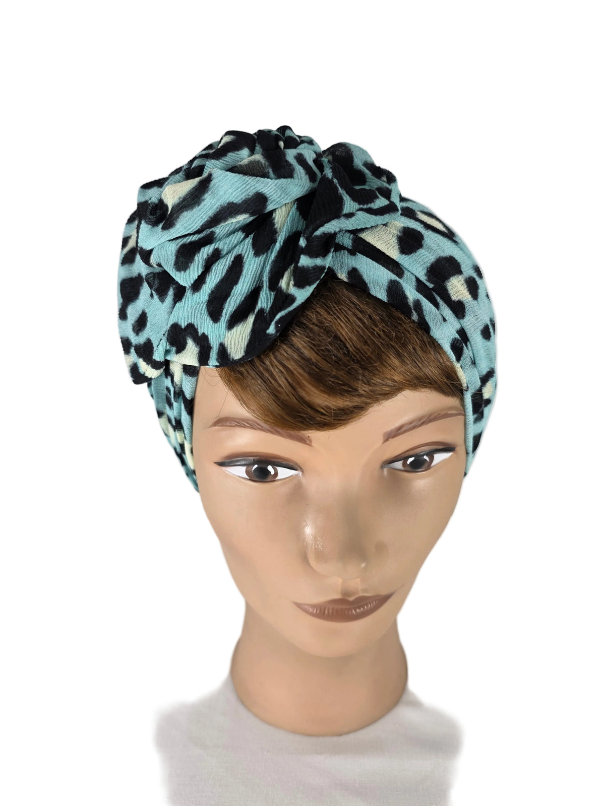 Turban - BETTY - à tige flexible - Mousseline crinkle motif léopard