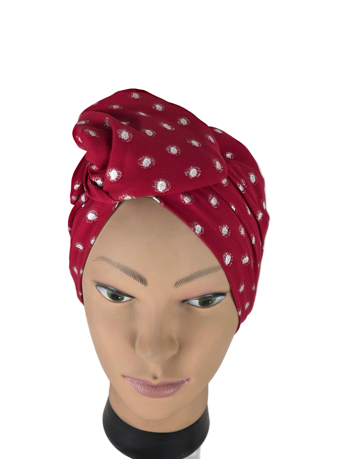 Turban - BETTY - à tige flexible - Série crêpe à pois pailletés argentés