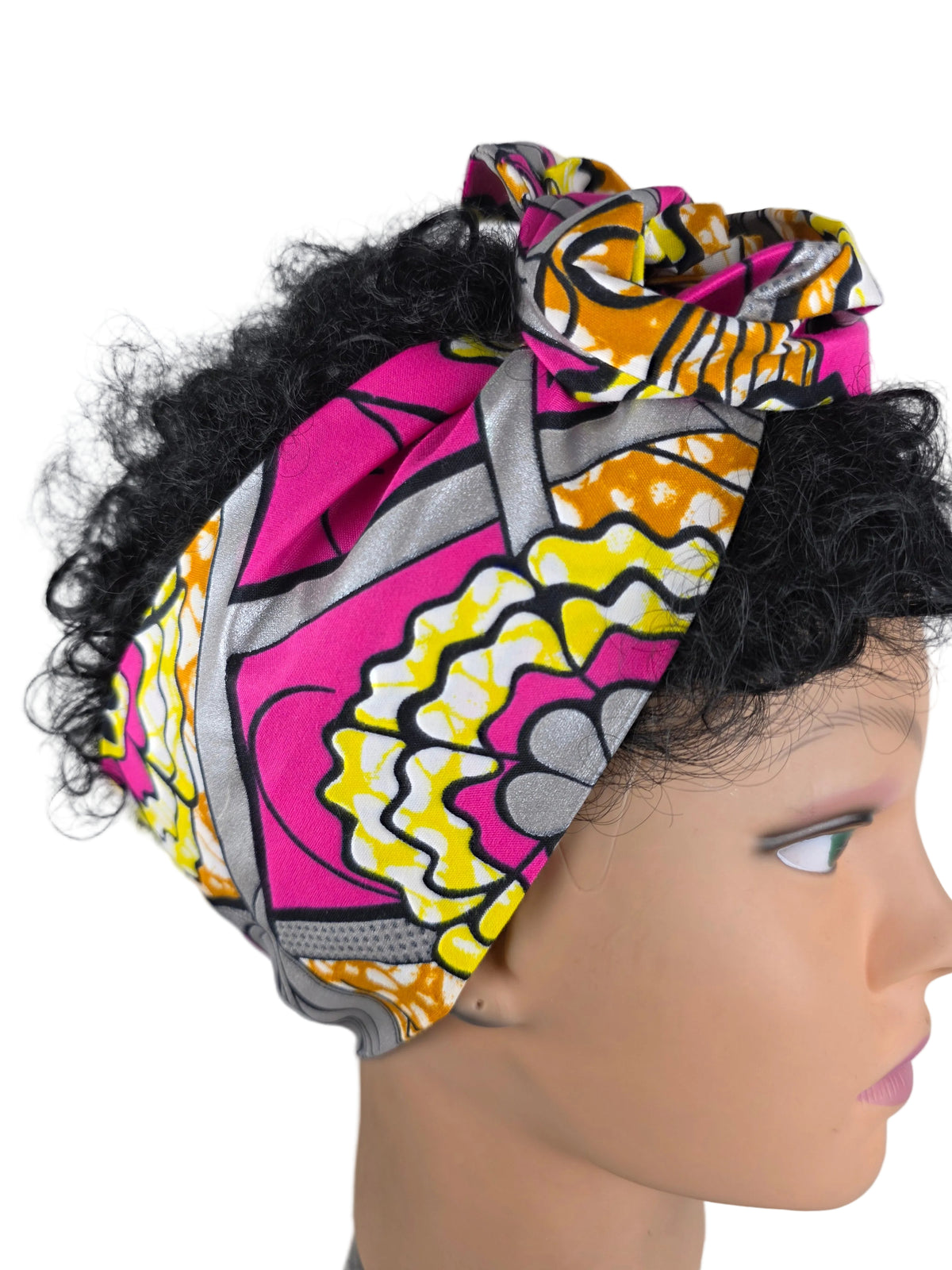 Turban OU Bandeau - avec tige métallique en wax rose
