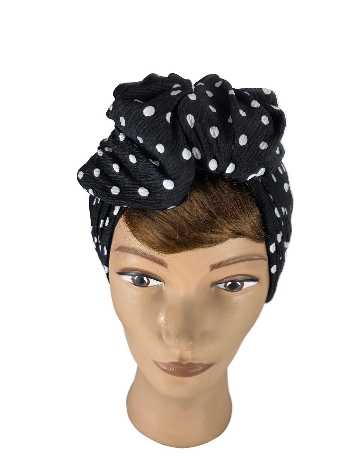 Turban - BETTY - à tige flexible - Série Mousseline crinkle à pois