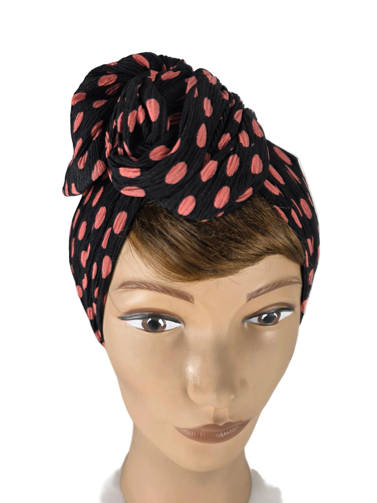 Turban - BETTY - à tige flexible - Série Mousseline crinkle à pois