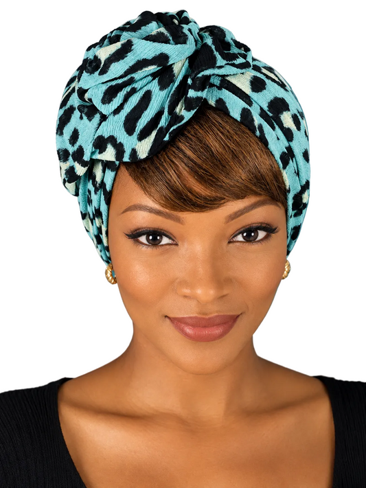 Turban - BETTY - à tige flexible - Mousseline crinkle motif léopard