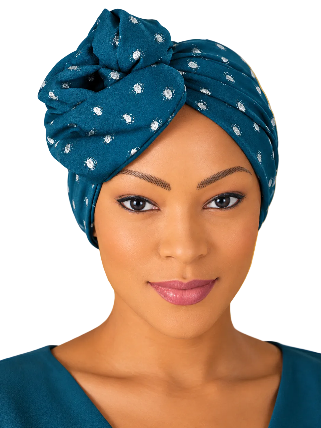 Turban - BETTY - à tige flexible - Série crêpe à pois pailletés argentés
