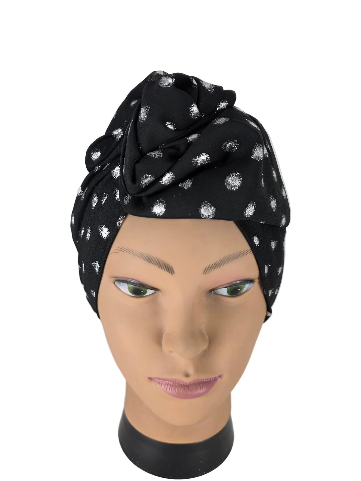 Turban - BETTY - à tige flexible - Série crêpe à pois pailletés argentés