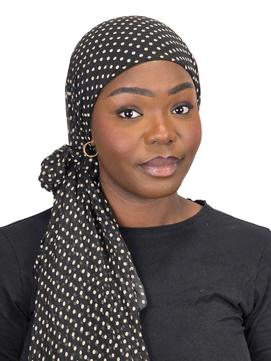 Mini voile - ABBY - Voile en mousseline avec bonnet intégré + chouchou - Motifs pois - divers coloris