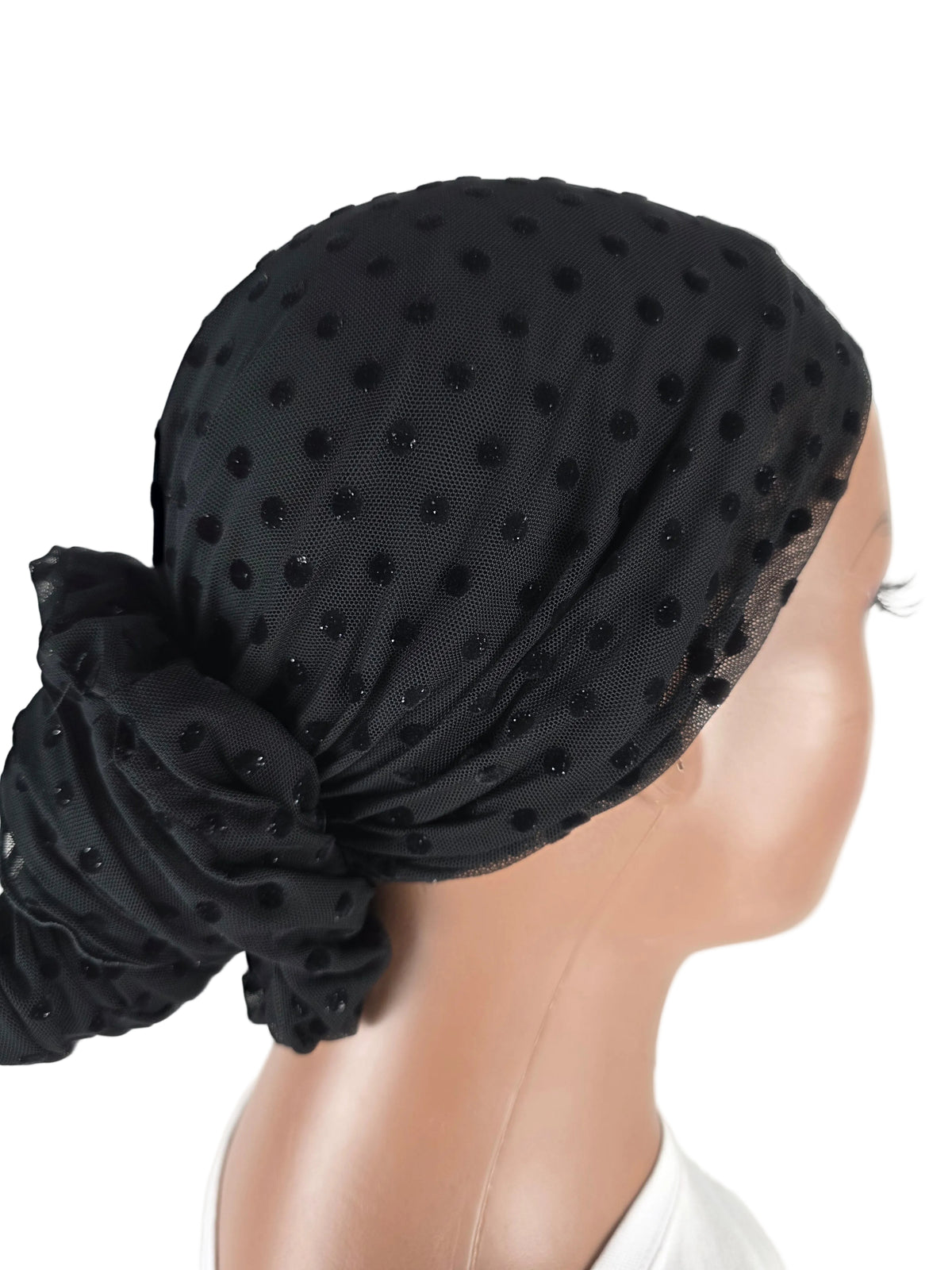 Mini voile - ABBY - Voile en mousseline avec bonnet intégré + chouchou - Motifs pois - divers coloris