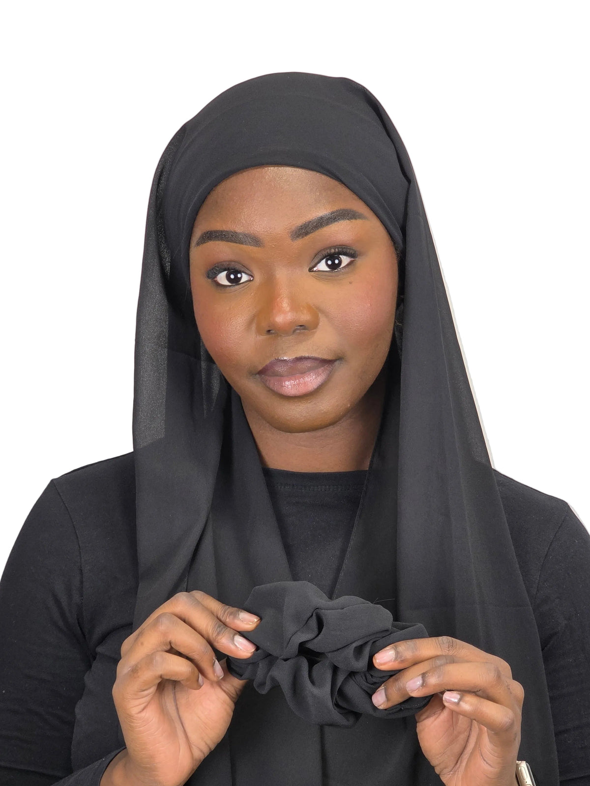 Mini voile - ABBY - Voile en mousseline avec bonnet intégré + chouchou - Diverses couleurs unies